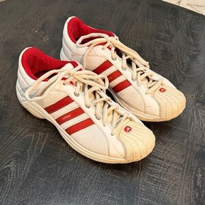 adidas White and Red Low-Top Lace-Up Sneakers